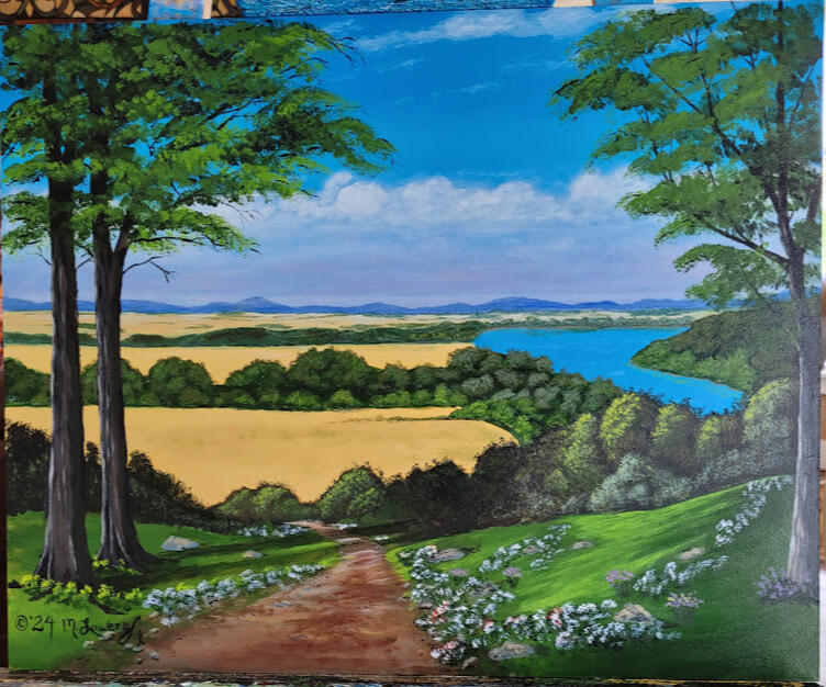 This painting was inspired by a trip to the river. It's titled Tanasi which is Cherokee for Tennessee River. It's unframed 16"x20" done on smooth hardboard $175.00