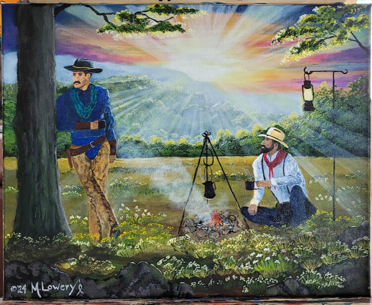 This painting was inspired by my love for western culture. It's titled "Rise and Shine" showing the early start life is on the ranch, it's on stretched canvas unframed 16"x20" $150.00