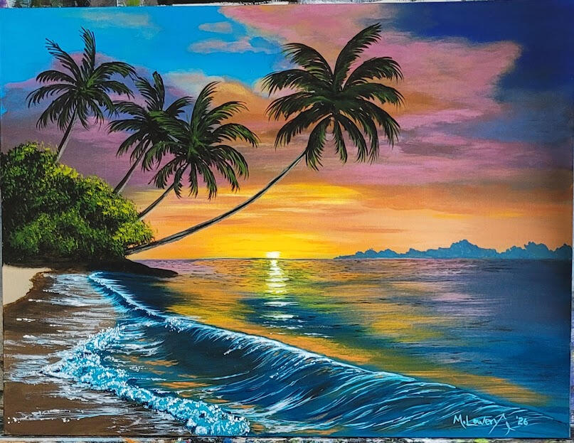 This Beautiful unframed Painting, Titled "Palm Breeze" it measures 12"x16". done on Smooth Watercolor Board. $145.00